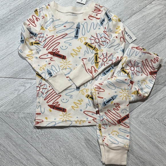 Old Navy - Colorful Crayon Print Kids Pajamas - Picture 1 of 6